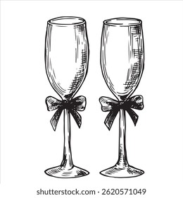 Par de gafas de boda con lazos. Ilustración vectorial en estilo doodle