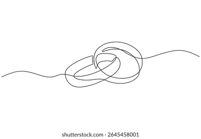 Pair of Wedding ring line art style vector illustration, One line drawing illustration of ring for engagement. Romantic engagement concept continuous line art.