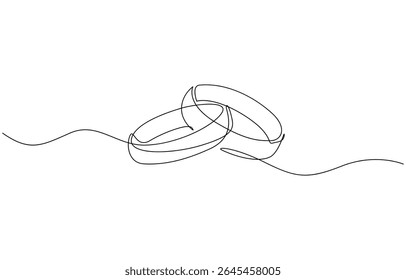 Pair of Wedding ring line art style vector illustration, One line drawing illustration of ring for engagement. Romantic engagement concept continuous line art.