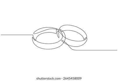 Pair of Wedding ring line art style vector illustration, One line drawing illustration of ring for engagement. Romantic engagement concept continuous line art.