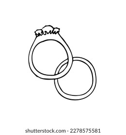 par de anillos de boda en estilo doodle. anillos de boda de ilustración de vector dibujados a mano