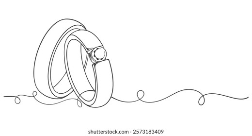 Pair of wedding rings line art style vector illustration