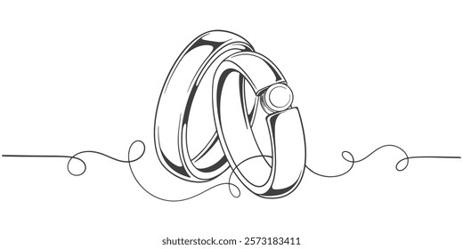 Pair of wedding rings line art style vector illustration