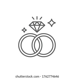 Pareja de anillos de boda símbolo del vector aislado en fondo blanco