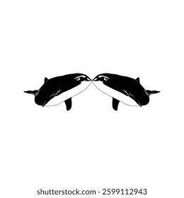Pair Whale Silhouette, Flat Style, can use for Logo, Apps, Pictogram, Ecology Poster, or Graphic Design Element. Vector Illustration