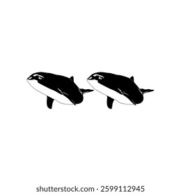 Pair Whale Silhouette, Flat Style, can use for Logo, Apps, Pictogram, Ecology Poster, or Graphic Design Element. Vector Illustration