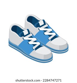 Pair of white and blue sneakers isometric icon 3d vector illustration