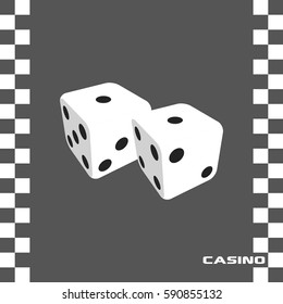 Pair Of White Casino Dice Isolated On Grey Background. Casino Dice Vector Illustration. Snake Eyes Dice.