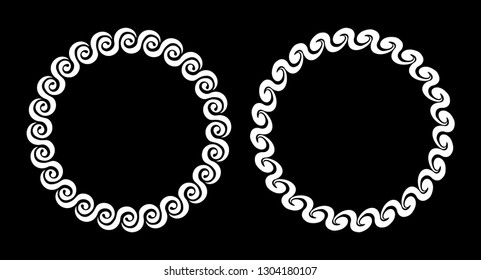 Pair of white decorative round frames for your  design in Greek style ornament.