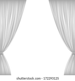 A pair of white drapes on white with copy space. Eps 10 Vector.