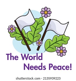 Pair of white flags with leaves and flowers World peace Vector