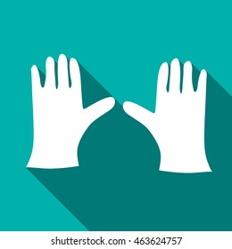 Pair of white gloves icon in flat style on a turquoise background
