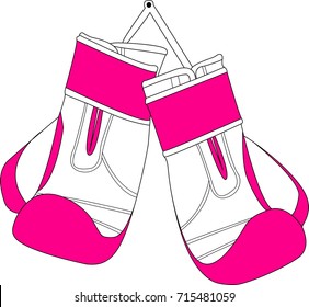 pair of white pink boxing gloves hanging on a rope