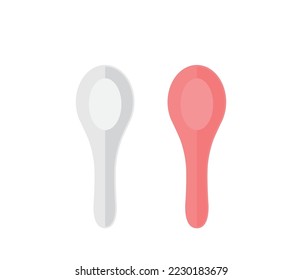 Pair of white and red spoons, cutlery vector icon or symbol