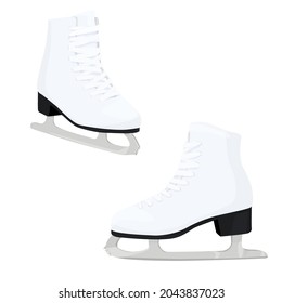 pair of white skates isolated on white background. skating. winter sports. sports accessories. vector flat.
