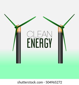 Pair of windmills, Clean energy vector illustration