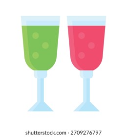 Par De Óculos De Vinho Celebração Vetor Ilustração, Ícone De Estilo Plano