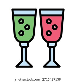Pair Of Wine Glasses Celebration Vector Illustration, Filled Style Icon