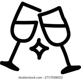 Um par de copos de vinho tocando um ao outro com um símbolo estelar entre eles, transmitindo um sentimento de celebração e festividade