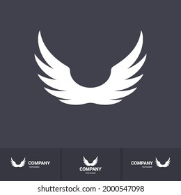 Pair Wings of Bird Icon in Flat Style. Winged Logo Company Icon Flying, Eagle, Falcon, Phoenix, or Hawk Wings. Brand or Logotype on Dark Background