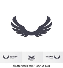 Pair Wings Of Bird Icon In Flat Style. Winged Logo Company Icon Flying, Eagle, Falcon, Phoenix, Or Hawk Wings. Brand Or Logotype On White Background