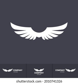 Pair Wings of Bird Icon in Flat Style. Winged Logo Company Icon Flying, Eagle, Falcon, Phoenix, or Hawk Wings. Brand or Logotype on Dark Backdrop