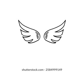 Pair of wings doodle cartoon line art vector hand-drawn illustration.