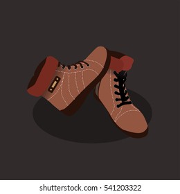 pair of winter male boots vector on dark background, illustration