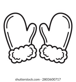 Pair of winter mittens icon. Warm clothing accessory. Simple outline drawing. Cozy winter handwear. Isolated on white background.