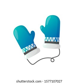Pair of winter mittens isolated on white. Winter holidays symbol. Vector design element.