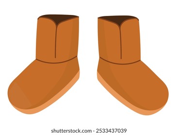 A pair of winter warm boots. Women’s fur boots. Cold season shoes isolated on white background. Vector illustration