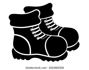 Pair of Winter Warm Boots - vector black silhouette for logo or pictogram. Boots are a sign or symbol for identity.