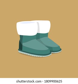 a pair of winter warm boots with white fur inside and outside. isolate