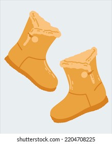 A pair of winter warm women's boots. Beige fur ugg boots. Vector illustration in a flat style.