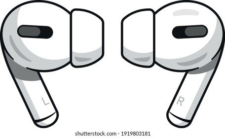 A Pair Of Wireless Airpods Pro. Modern Vector Illustration On White Background