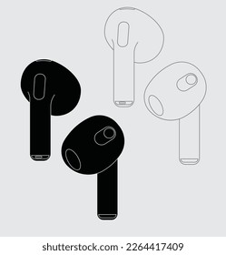 A pair of wireless earbud headphones line art vector icon and illustrations for apps and websites