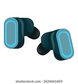 Pair of wireless earbuds with blue accents is shown, representing modern technology and personal audio