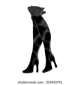 Pair of women boots with figured pattern. Vector