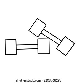 Pair of women dumbbells for sport, free weights icon for training in gym and at home, dumbbell doodle, vector illustration of workout equipment, isolated outline clipart on white background