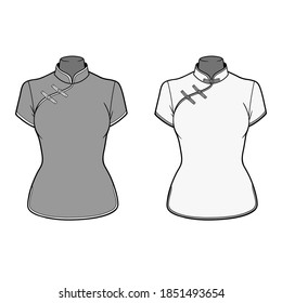 a pair of women's Chinese national shirts with asymmetric closure