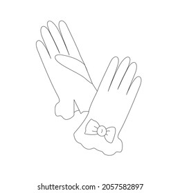 A pair of women's gloves with a bow. Vector outline illustration. Suitable for use in typography in fashion industry, as a technical drawing, for catalogs, as an icon, for clothing websites.