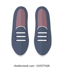 Pair of womens shoes icon. Black leather or suede loafers with laces for autumn season flat vector illustration isolated on white background. For shoes store ad, wear concept, app button, web design