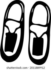 A pair of women's sports shoes. A sketch drawn by hand. Casual shoes. Black and white vector illustration.