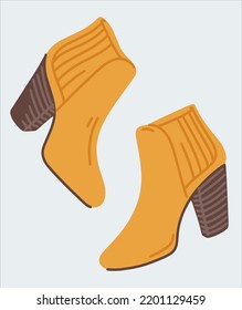 A pair of women's suede heeled boots. Beige women's shoes. Cossack boots. Vector illustration in a flat style.