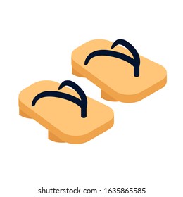 Pair of wooden clog Japanese traditional geta footwear Vector illustration. EPS 10