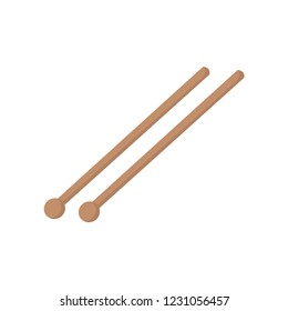 A pair of wooden drumsticks. Wooden drumsticks. White background. Vector illustration. EPS 10.