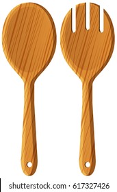 Pair Of Wooden Spoon And Fork Illustration