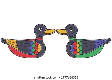 A pair of wooden wild goose for wedding. This is a wooden goose set used for traditional Korean weddings. Vector illustrations set.