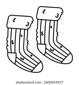 Pair of wool socks. Flat vector line illustration, eps10