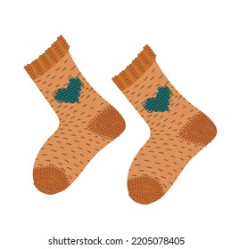 Pair of woolen knitted socks. Cute isolated socks. Vector illustration.